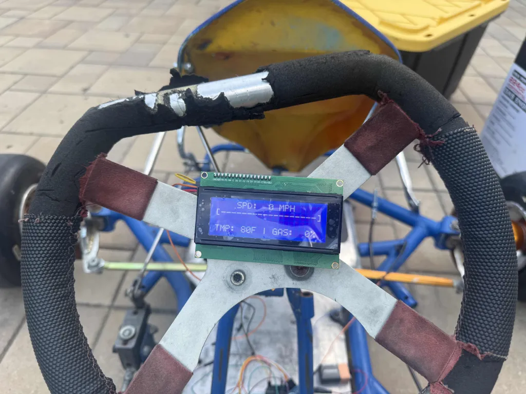 LCD speedometer and telemetry display on steering wheel
